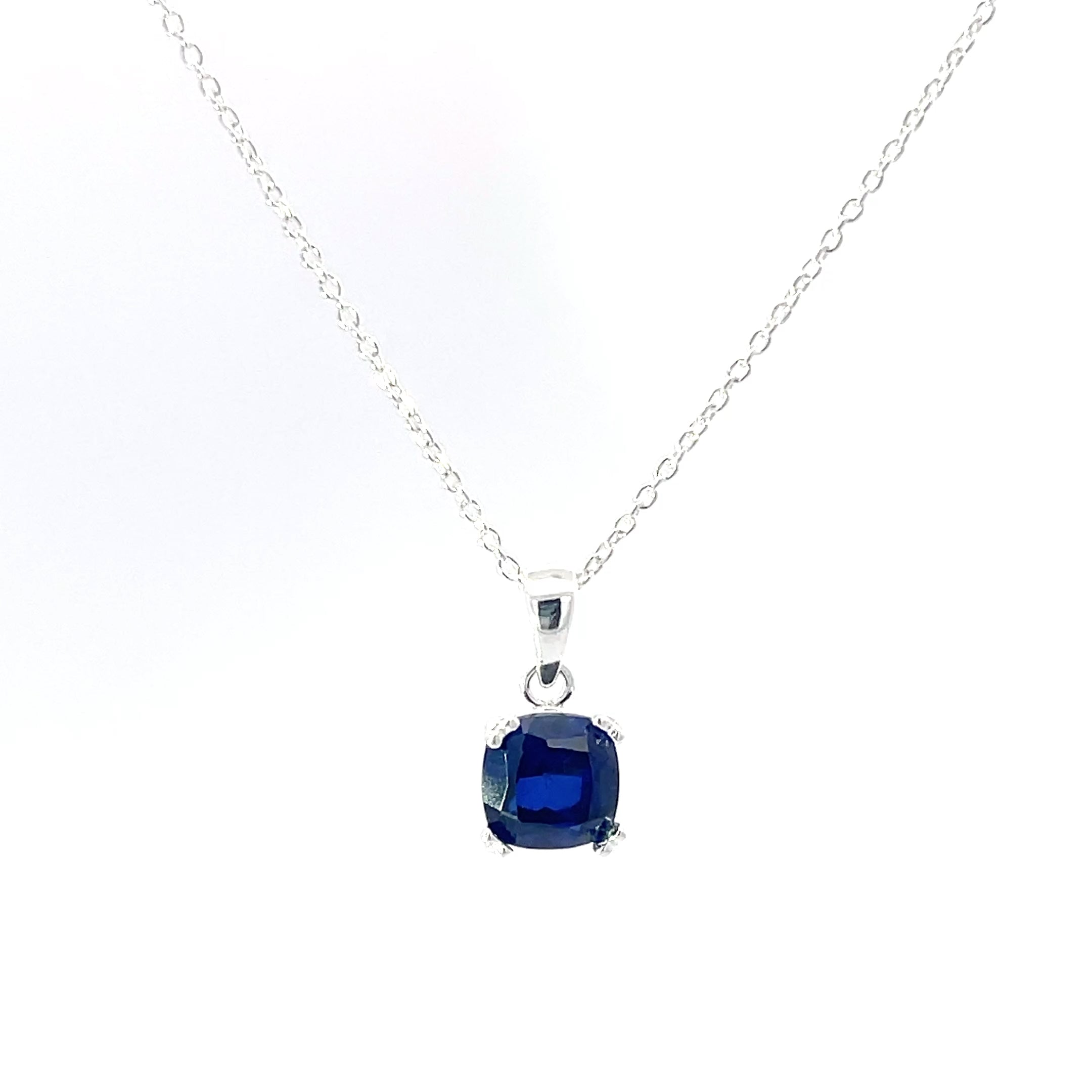 925 Silver Blue Cushion-Cut Pendant with Chain
